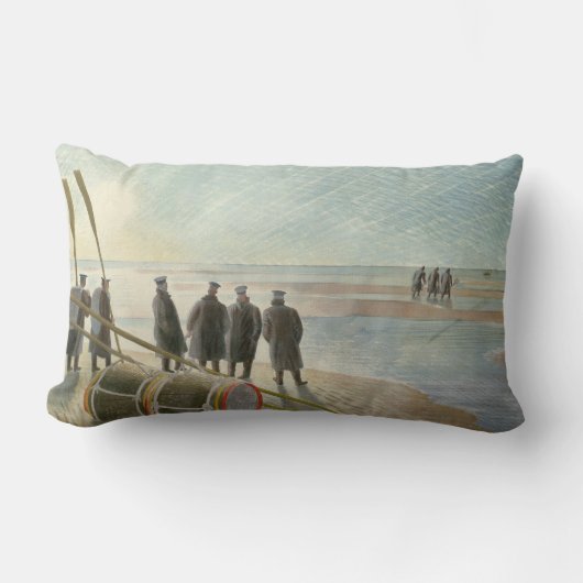 ビーチ中の男（干潮時の危険な仕事） ランバークッション (正面)