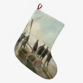 ビーチ中の男（干潮時の危険な仕事） ラージクリスマスストッキング (正面 (吊り時))