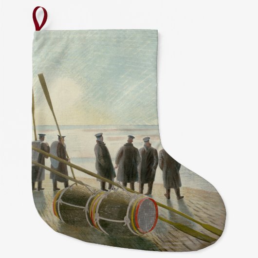 ビーチ中の男（干潮時の危険な仕事） ラージクリスマスストッキング (正面)