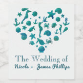 ビーチ事物ティール（緑がかった色）水色ワモダンインラベル ワインラベル (シングルラベル)