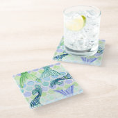 ビーチ人魚の尾水彩魚鱗模様 ガラスコースター (アングル)