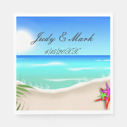 ビーチ付きカラフルスターフィッシュ紙ナプキンス スタンダードランチョンナプキン (正面)