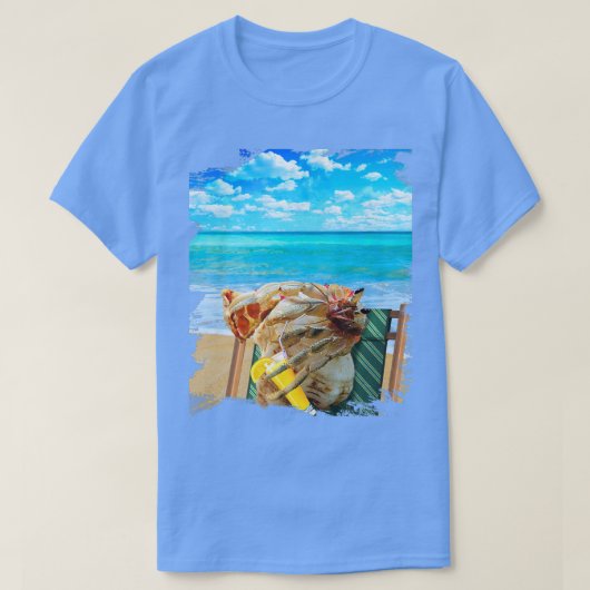 ビーチ仙人カニ冷却飲用ピザおもしろいCu Tシャツ (デザイン正面)
