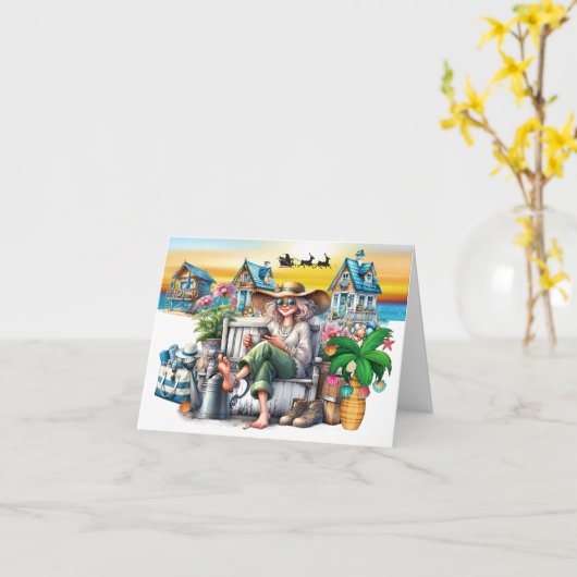 ビーチ個人実在、財産、ビジネス・クリスマス カード (黄色い花)