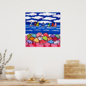 ビーチ傘セーラボートおもしろいフォークアートポスター ポスター (キッチン)