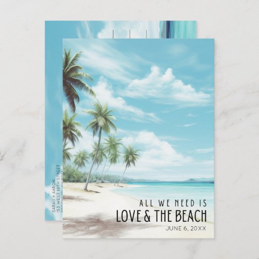 ビーチ先のウェディング救日付 案内ポストカード (正面/裏面)