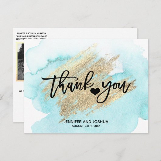 ビーチ先アクア結婚の感謝 |写真 ポストカード (正面/裏面)