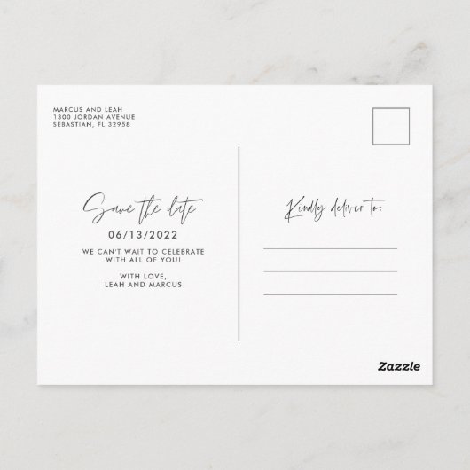 ビーチ先ウェディングフォト日付の保存 ポストカード (裏面)