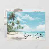 ビーチ先ウェディングフォト日付の保存 案内ポストカード (正面/裏面)