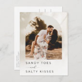 ビーチ先ウェディング日付の保存 案内ポストカード (正面/裏面)