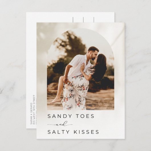 ビーチ先ウェディング日付の保存 案内ポストカード (正面/裏面)