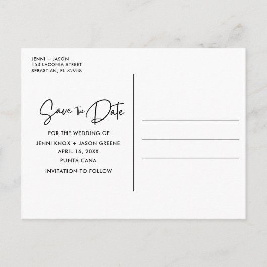 ビーチ先ウェディング日付の保存 案内ポストカード (裏面)