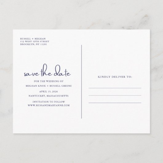 ビーチ先ウェディング日付の保存 案内ポストカード (裏面)