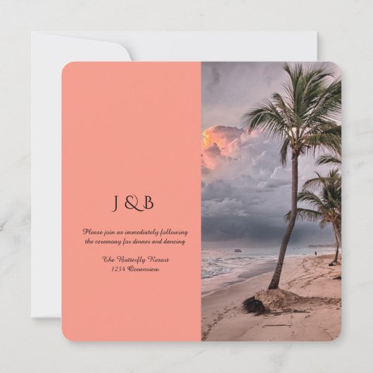 ビーチ先カスタムウェディング招待状 招待状 (裏面)