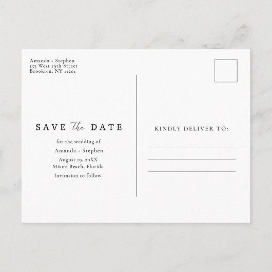 ビーチ先結婚式の予算日付の保存 案内ポストカード (裏面)