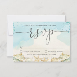 ビーチ先結婚式の食事の選択RSVPカード 出欠カード