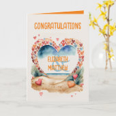 ビーチ先結婚式を有するカップル用カード カード (黄色い花)