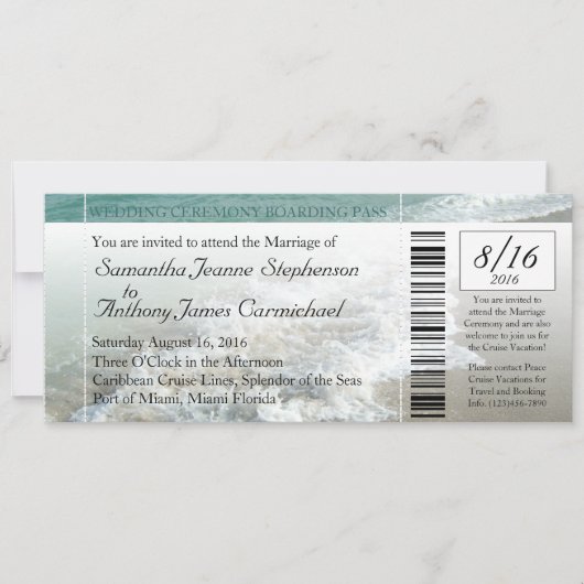 ビーチ先結婚式チケット招待状 招待状 (正面)