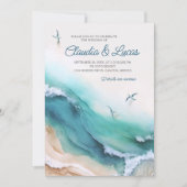 ビーチ先詳細QRコード結婚の 招待状 (正面)