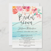 ビーチ光フローラ水色秋ブライダルシャワー 招待状 (正面)