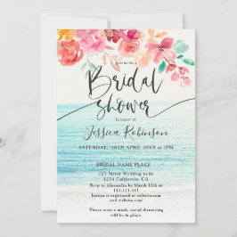 ビーチ光フローラ水色秋ブライダルシャワー 招待状