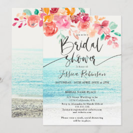 ビーチ光フローラ水色秋ブライダルシャワー 招待状