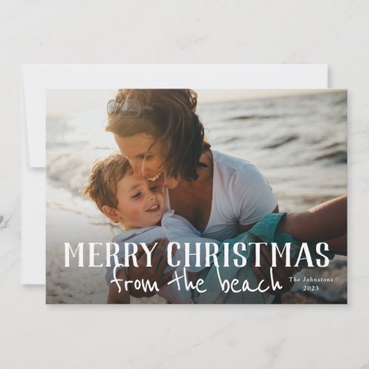 ビーチ写真のホリデーカードからメリークリスマス カード (正面)