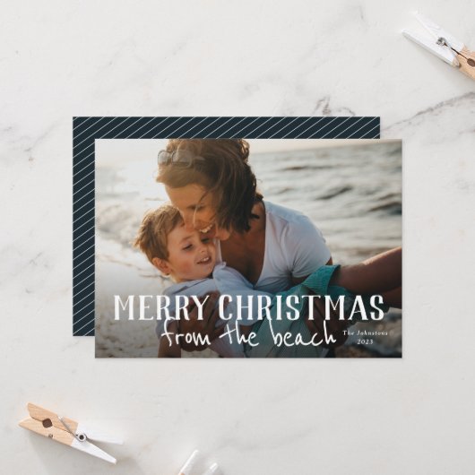 ビーチ写真のホリデーカードからメリークリスマス カード (正面/裏面インサイチュ)