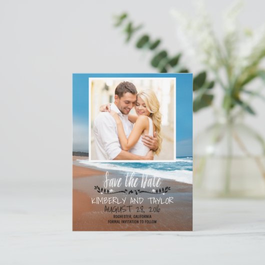 ビーチ写真の保存日付 案内ポストカード (スタンド正面)