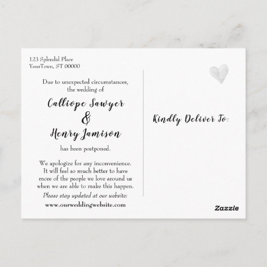 ビーチ写真の変更が延期された計画結婚の ポストカード (裏面)