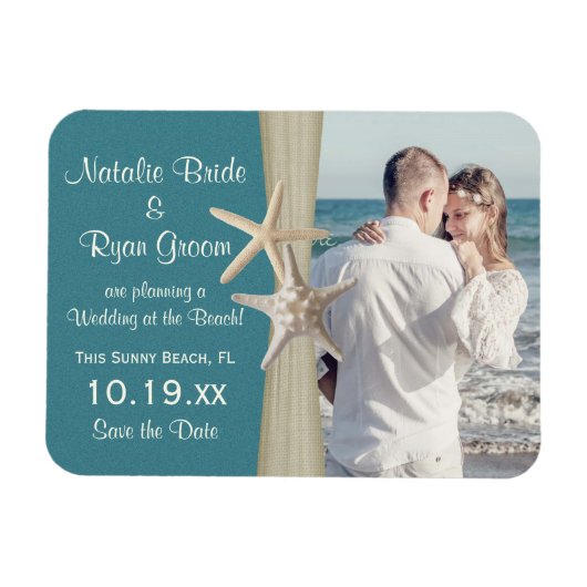 ビーチ写真の日付を保存 マグネット (横)