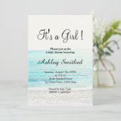 ビーチ写真の熱帯モダンの女の子のベビーシャワー 招待状 (スタンド正面)