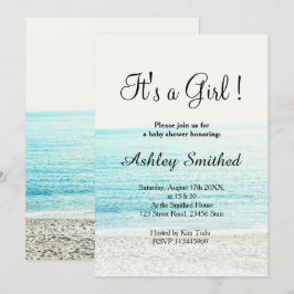 ビーチ写真の熱帯モダンの女の子のベビーシャワー 招待状