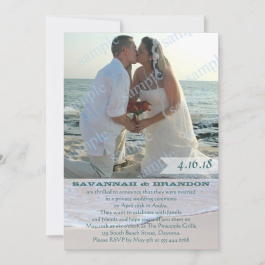 ビーチ写真の結婚告知披露宴のみ 招待状 (正面)