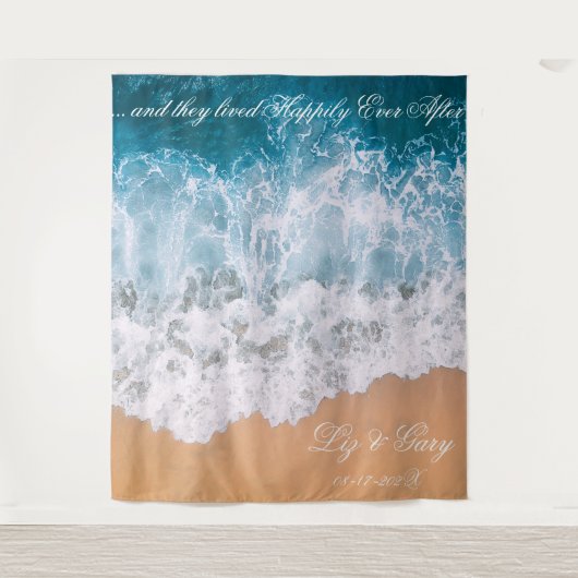 ビーチ写真結婚の座席表プリント タペストリー (正面)
