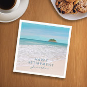 ビーチ写真「ハッピーリタイア」パーティーペーパーナプキン スタンダードカクテルナプキン