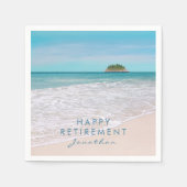 ビーチ写真「ハッピーリタイア」パーティーペーパーナプキン スタンダードカクテルナプキン (正面)
