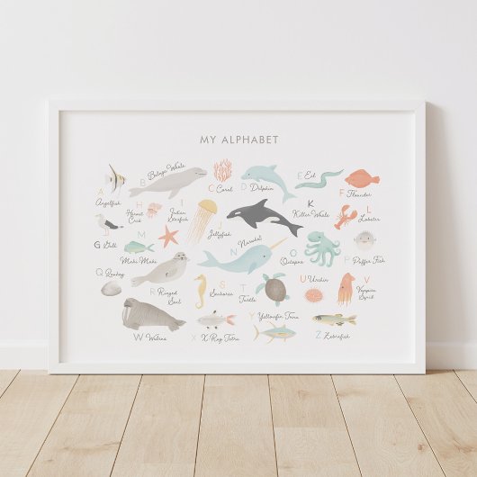 ビーチ動物アルファベット幼児部屋装飾 ポスター