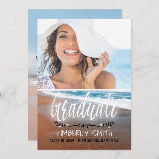 ビーチ卒業パーティーの写真 招待状 (正面/裏面)