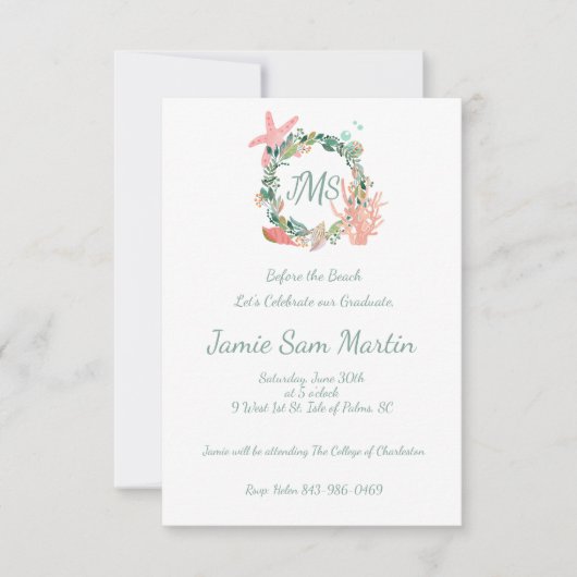 ビーチ卒業パーティー招待状 | 発表 招待状 (正面)