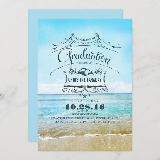 ビーチ卒業 招待状 (正面/裏面)