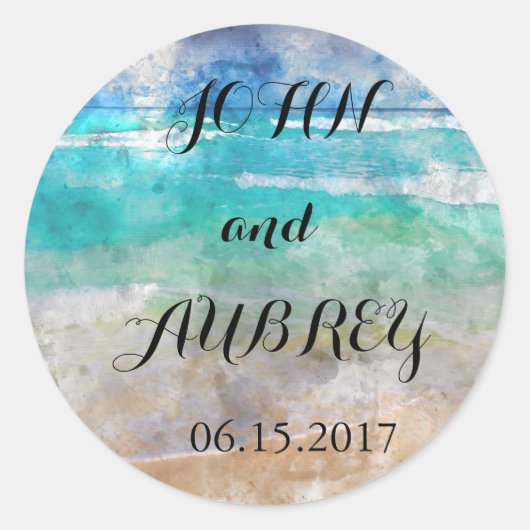 ビーチ又はトロピカルアイランド結婚の封筒用シール ラウンドシール (正面)