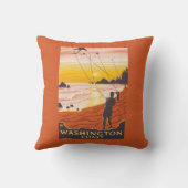 ビーチ及び凧-ワシントン州の海岸 クッション (裏面)