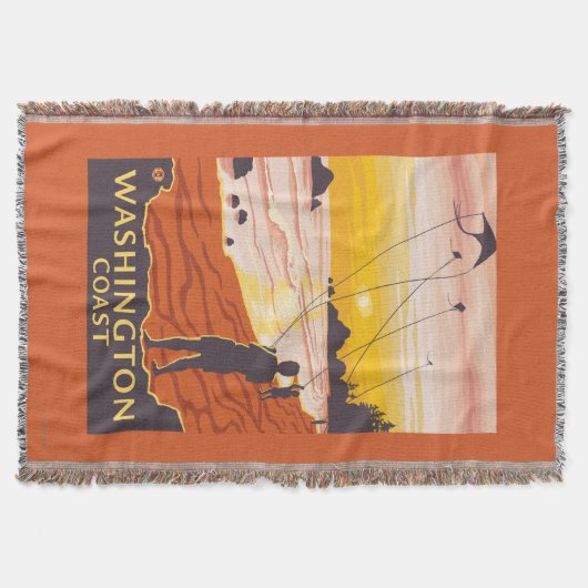 ビーチ及び凧-ワシントン州の海岸 スローブランケット (正面)