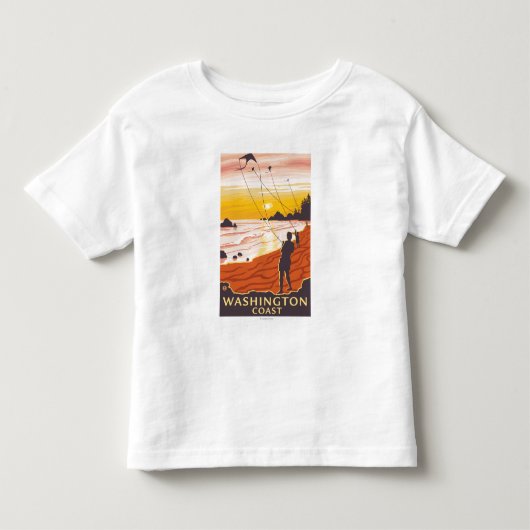 ビーチ及び凧-ワシントン州の海岸 トドラーTシャツ (正面)
