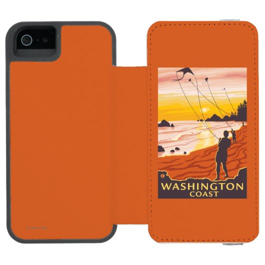 ビーチ及び凧-ワシントン州の海岸 INCIPIO iPhoneウォレットケース (フォリオオープン)