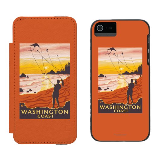 ビーチ及び凧-ワシントン州の海岸 INCIPIO iPhoneウォレットケース (並び)