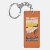 ビーチ及び凧-日没のビーチ、ワシントン州 キーホルダー (正面左)