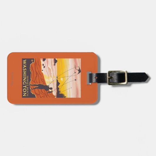 ビーチ及び凧-日没のビーチ、ワシントン州 ラゲッジタグ (正面横)