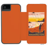 ビーチ及び凧-日没のビーチ、ワシントン州 INCIPIO iPhoneウォレットケース (フォリオオープン)